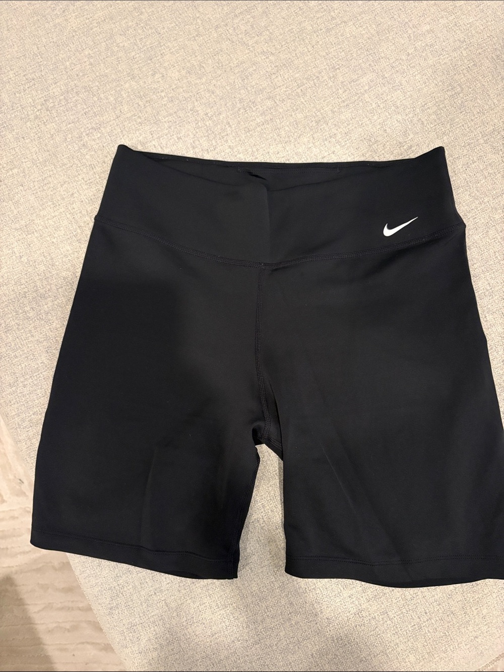 Nike Women’s Black Mid-Rise Bike Shorts with White Swoosh